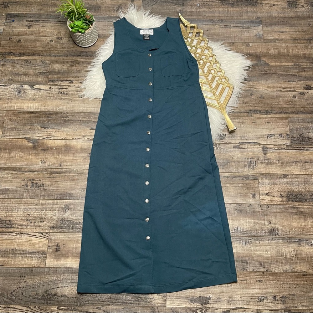 Vintage Casual Corner Annex Button Down Midi Green Dress